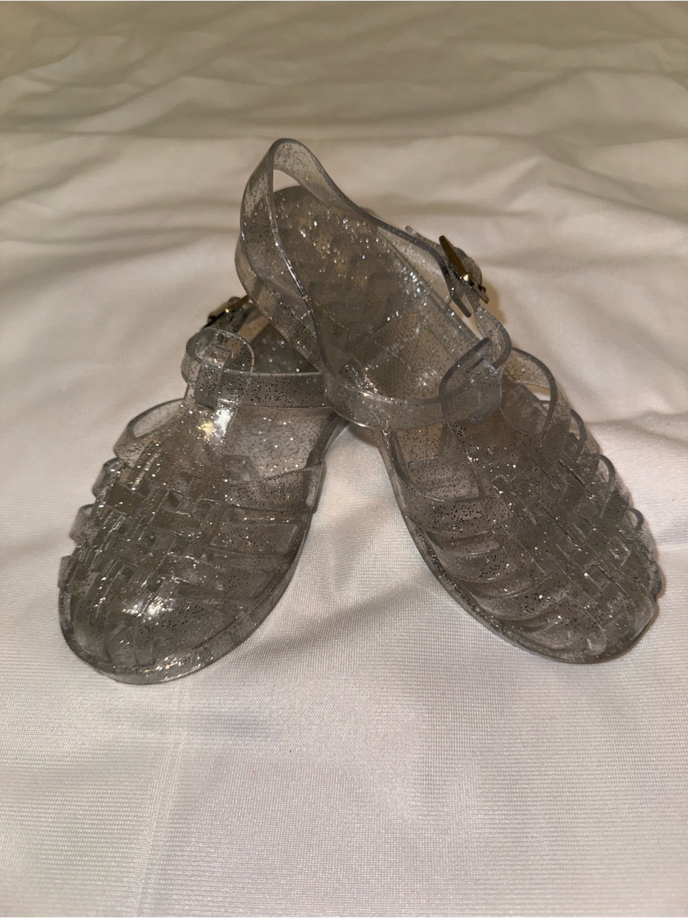 Clear Glitter Jelly Sandals for Women - Transparent Silver